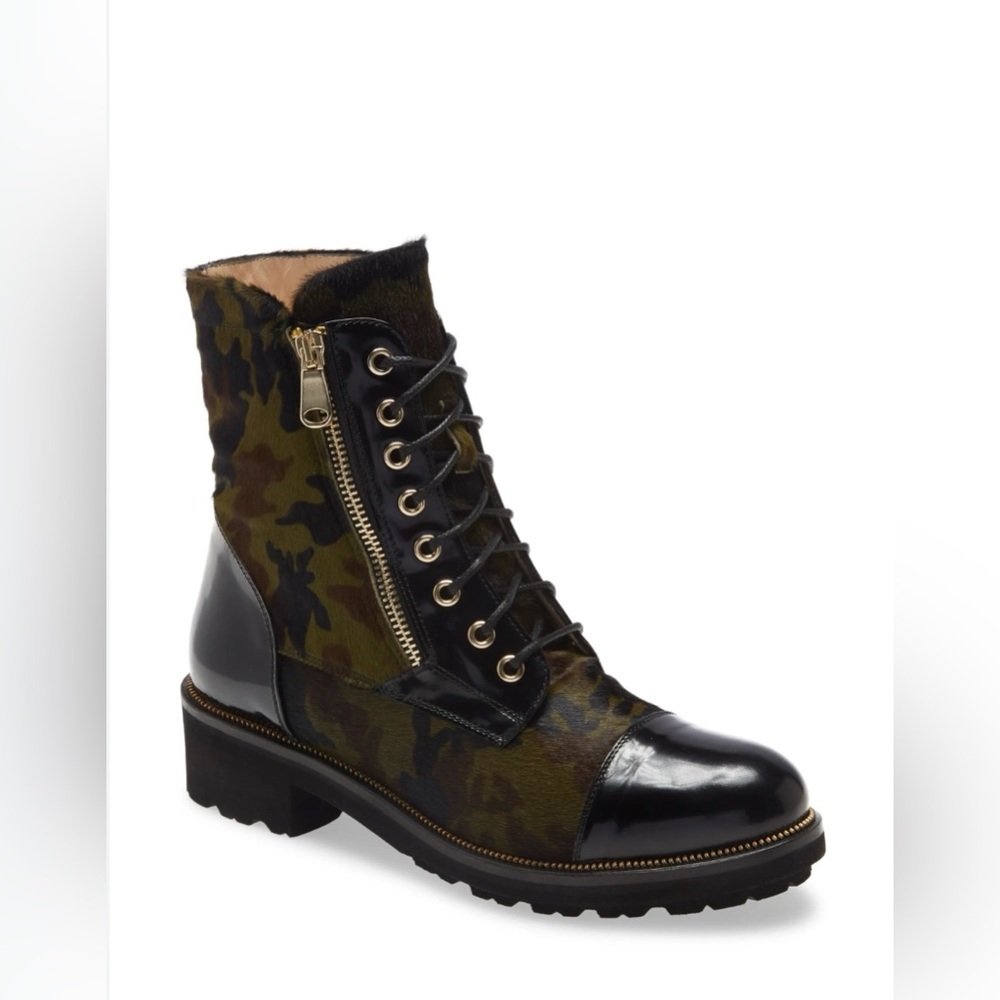 Ron White Tiffany 42 11 Camouflage Lace-Up Leather Calf Hair Ankle combat boots